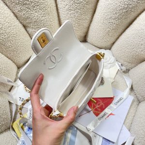 CC 25P Mini Flap Bag 20cm Top Handle Cream Calfskin Gold Hardware