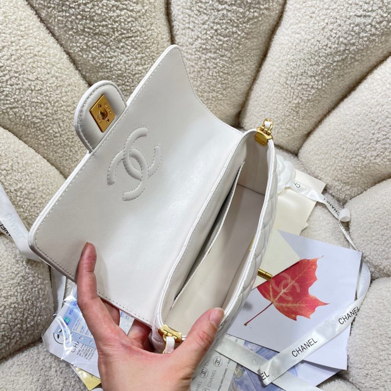 CC 25P Medium Flap Bag 25cm Top Handle Cream Calfskin Gold Hardware