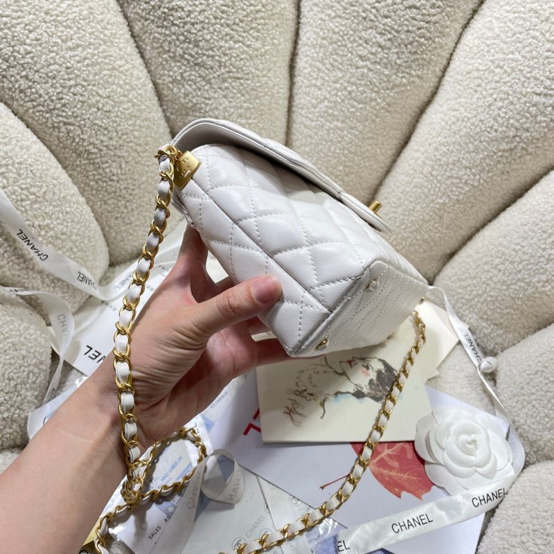 CC 25P Medium Flap Bag 25cm Top Handle Cream Calfskin Gold Hardware