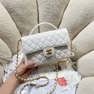 CC 25P Medium Flap Bag 25cm Top Handle Cream Calfskin Gold Hardware