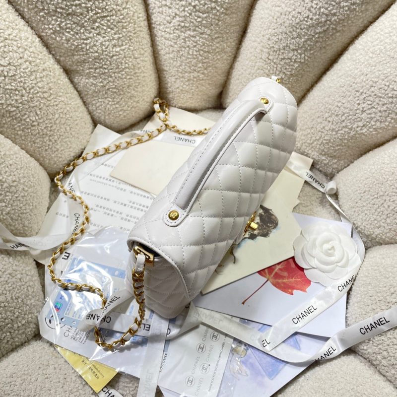 CC 25P Medium Flap Bag 25cm Top Handle Cream Calfskin Gold Hardware