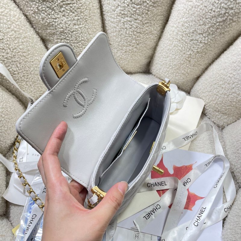 CC 25P Mini Flap Bag 20cm Top Handle Grey Calfskin Gold Hardware
