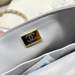 CC 25P Mini Flap Bag 20cm Top Handle Grey Calfskin Gold Hardware