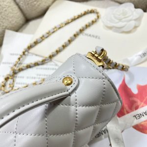 CC 25P Mini Flap Bag 20cm Top Handle Grey Calfskin Gold Hardware