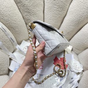 CC 25P Medium Flap Bag 25cm Top Handle Grey Calfskin Gold Hardware