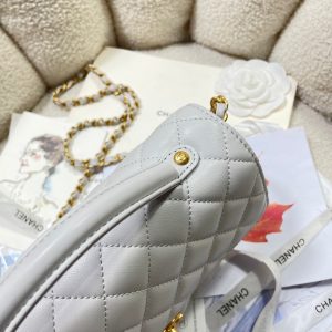 CC 25P Medium Flap Bag 25cm Top Handle Grey Calfskin Gold Hardware