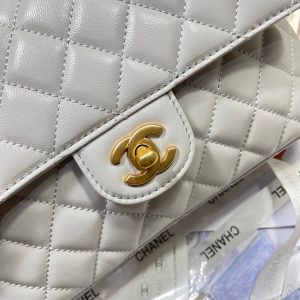 CC 25P Medium Flap Bag 25cm Top Handle Grey Calfskin Gold Hardware