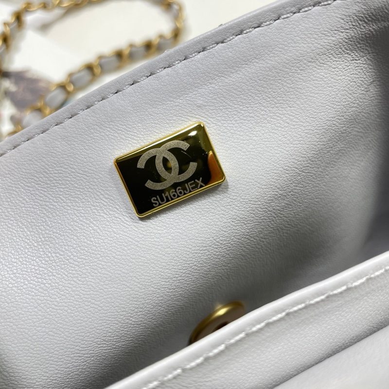 CC 25P Medium Flap Bag 25cm Top Handle Grey Calfskin Gold Hardware