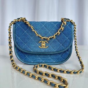 CC SMALL 20 CROSSBODY BAG IN LIGHT BLUE DENIM DIP AND GOLD METALLIC