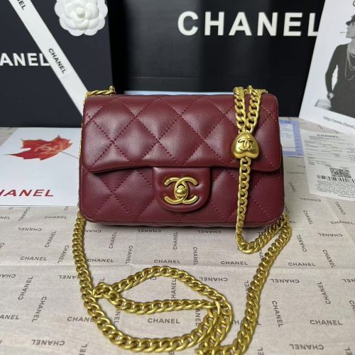 25C Mini Flap 19cm Burgundy Lambskin Gold Heart Hardware