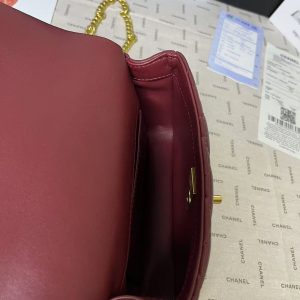 25C Mini Flap 19cm Burgundy Lambskin Gold Heart Hardware