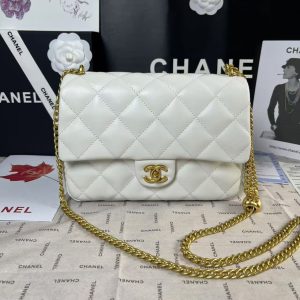 25C Mini Flap 24cm White Lambskin Gold Heart Hardware