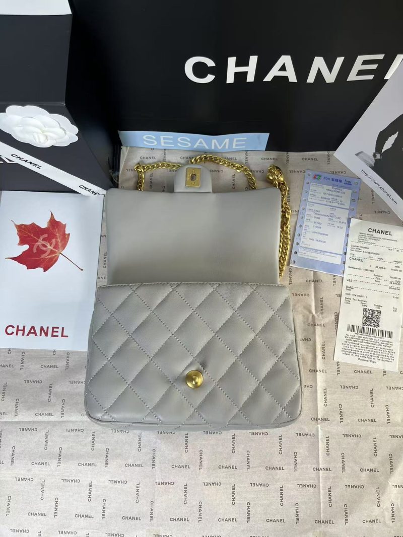 25C Mini Flap 24cm Grey Lambskin Gold Heart Hardware