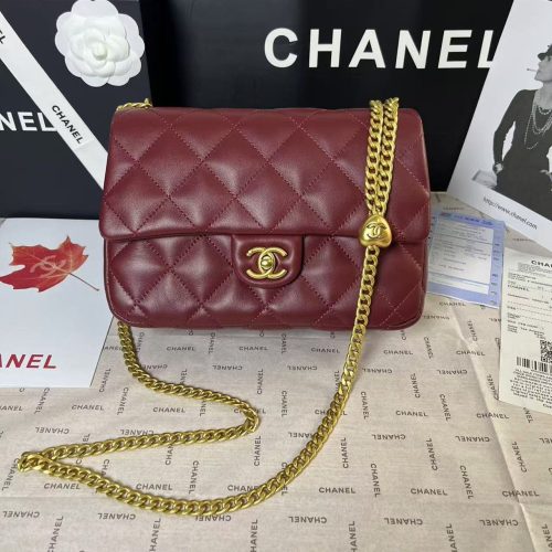 25C Mini Flap 24cm Burgundy Lambskin Gold Heart Hardware