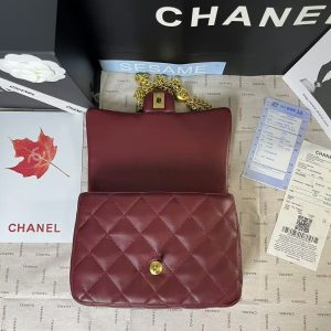 25C Mini Flap 24cm Burgundy Lambskin Gold Heart Hardware