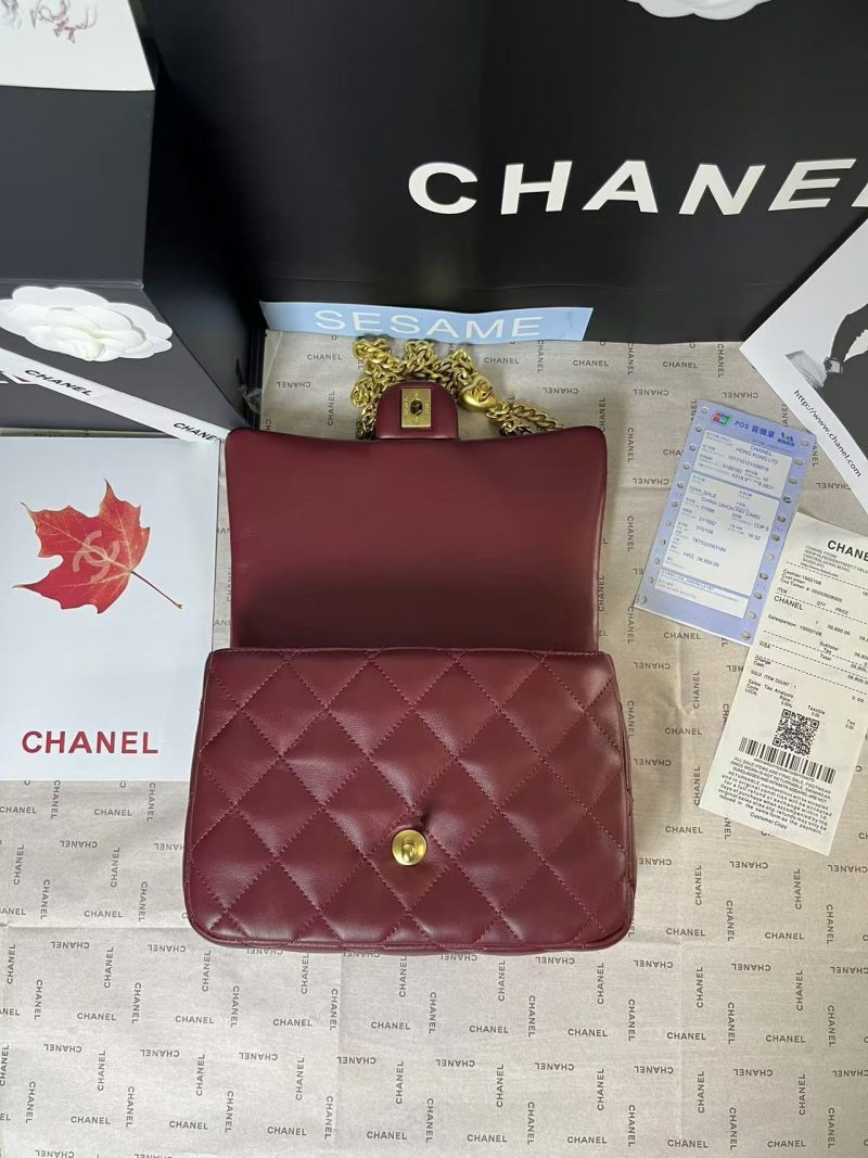 25C Mini Flap 24cm Burgundy Lambskin Gold Heart Hardware