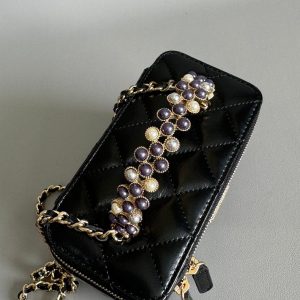 CC Vanity Case Pearl 17cm Black Lambskin Gold hardware