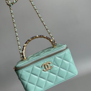 CC Vanity Case Pearl 17cm Aqua Blue Lambskin Gold hardware