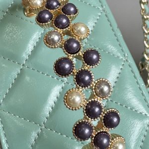 CC Vanity Case Pearl 17cm Aqua Blue Lambskin Gold hardware