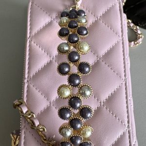 CC Vanity Case Pearl 17cm Cotton Candy Lambskin Gold hardware
