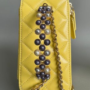 CC Vanity Case Pearl 17cm Yellow Lambskin Gold hardware