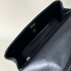 24a mini flap bag top handle 20cm black lambskin silver hardware