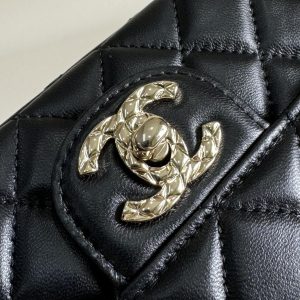 24a mini flap bag top handle 20cm black lambskin silver hardware