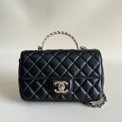 img_19e73950_20240617_i1718615725_5303_7_jpg 24a mini flap bag top handle 20cm black lambskin silver hardware