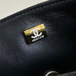 24a mini flap bag top handle 20cm black lambskin silver hardware