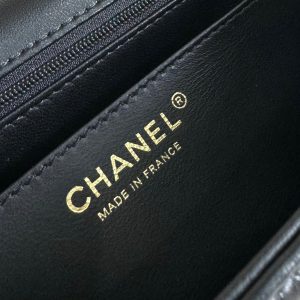 24a mini flap bag top handle 20cm black lambskin silver hardware