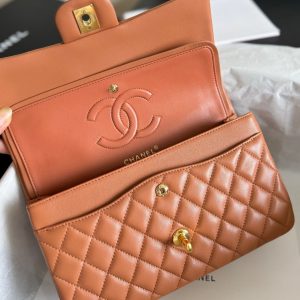 flap bag medium 25 brown lambskin gold hardware