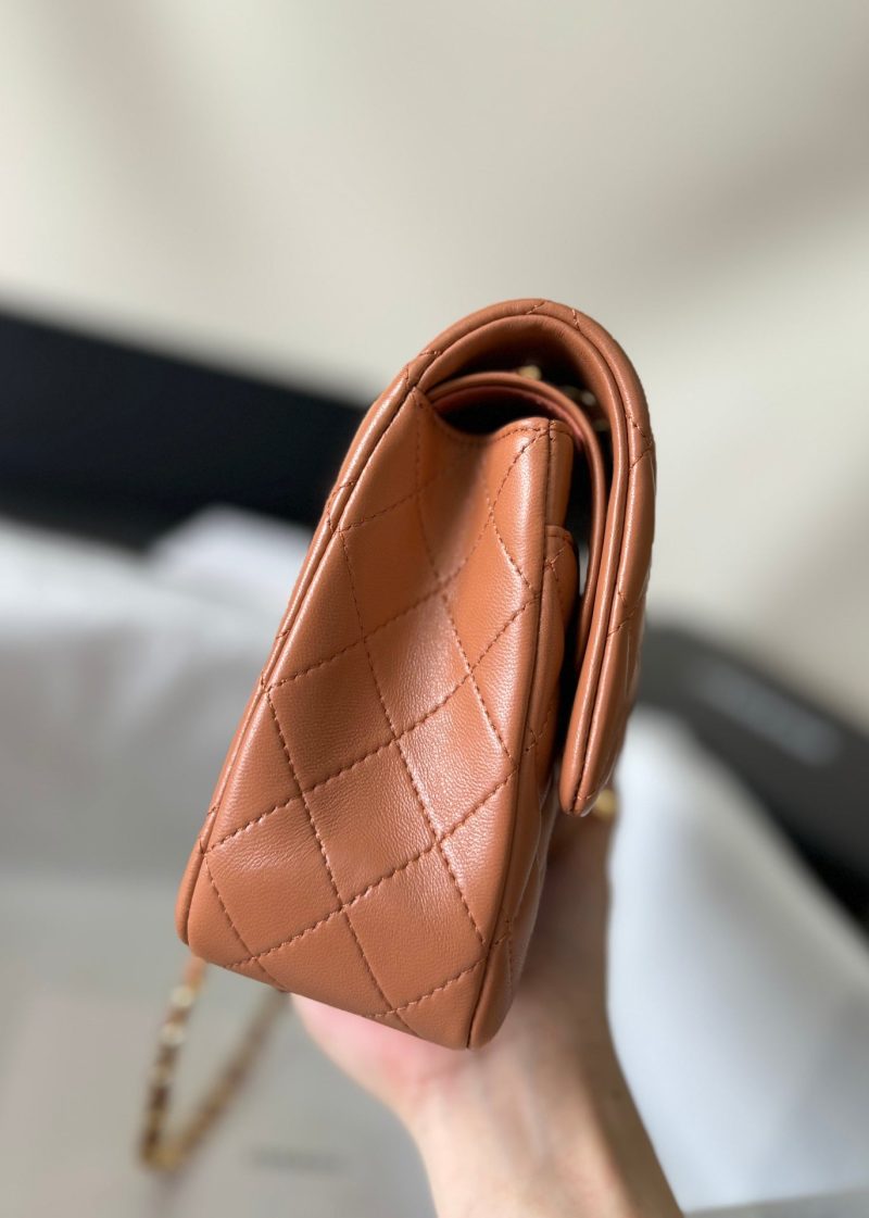 flap bag medium 25 brown lambskin gold hardware