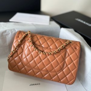 flap bag medium 25 brown lambskin gold hardware