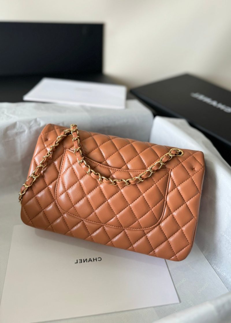 flap bag medium 25 brown lambskin gold hardware