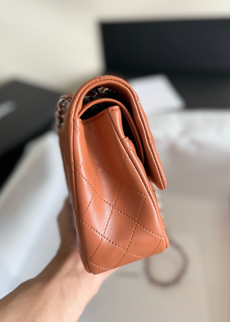 flap bag medium 25 brown lambskin silver hardware