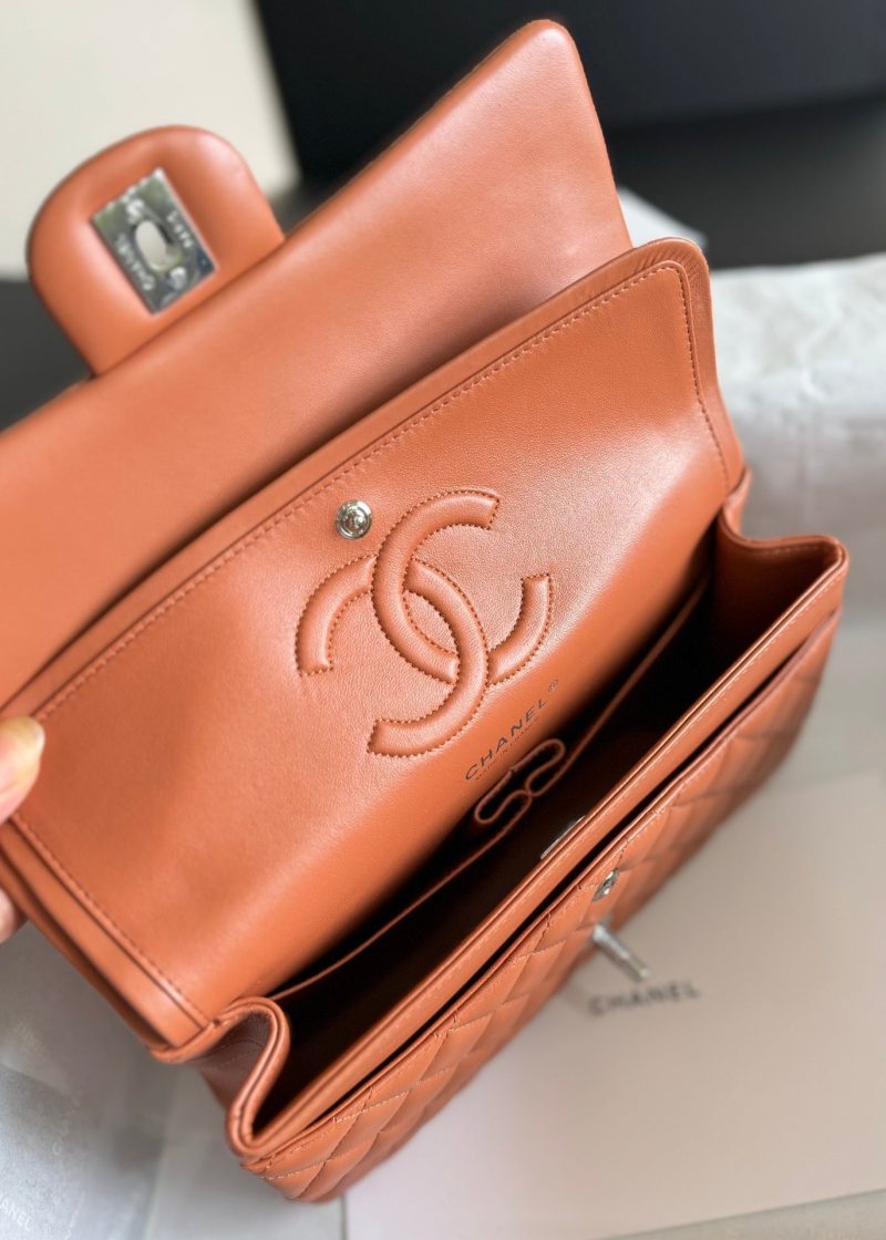 flap bag medium 25 brown lambskin silver hardware