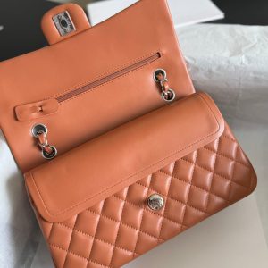 flap bag medium 25 brown lambskin silver hardware