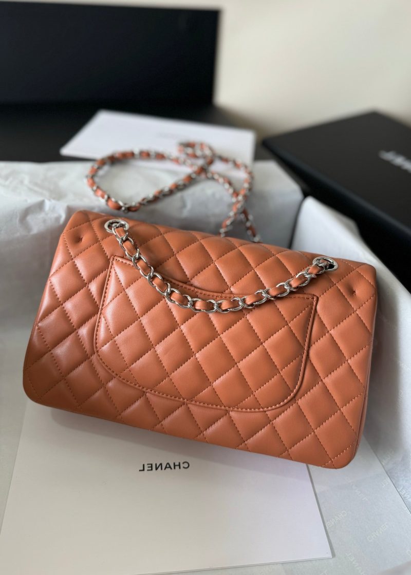 flap bag medium 25 brown lambskin silver hardware