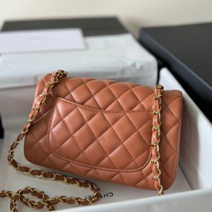 flap bag mini 20 brown lambskin gold hardware