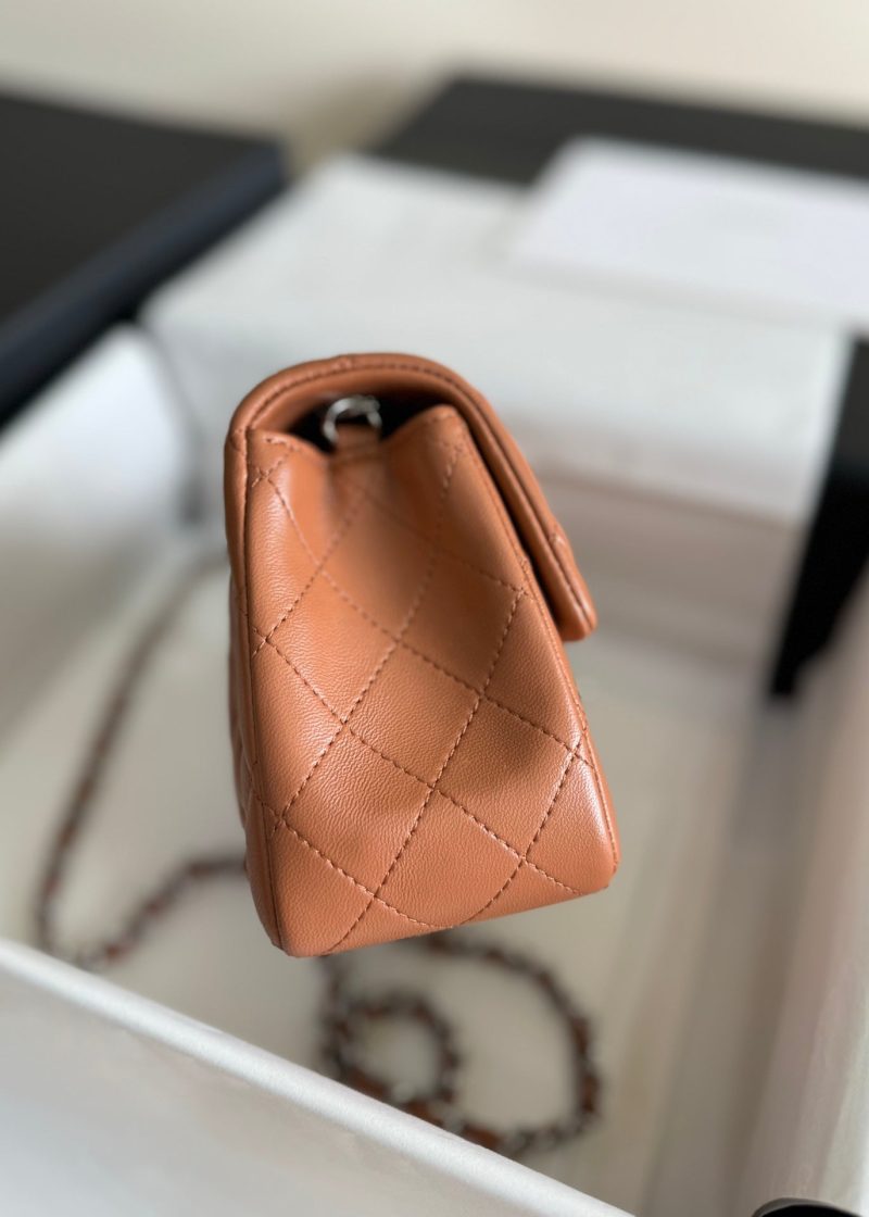 mini flap bag 17 brown lambskin silver hardware