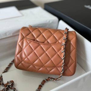 mini flap bag 17 brown lambskin silver hardware