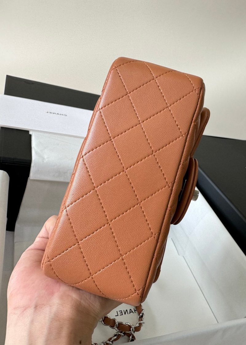 mini flap bag 17 brown lambskin silver hardware