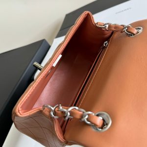 mini flap bag 17 brown lambskin silver hardware