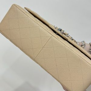 flap bag medium 25 beige caviar silver hardware