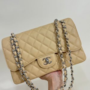 flap bag medium 25 beige caviar silver hardware