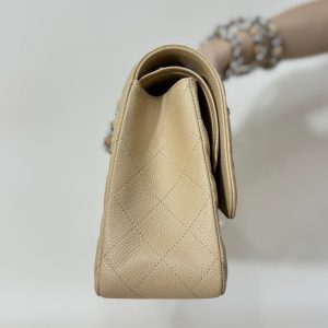 flap bag medium 25 beige caviar silver hardware