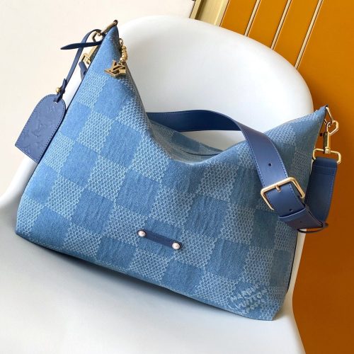 LV Vagabond Hobo 38cm Blue Cotton with 3D Damier Denim GHW