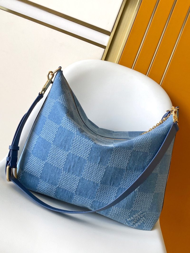 LV Vagabond Hobo 38cm Blue Cotton with 3D Damier Denim GHW