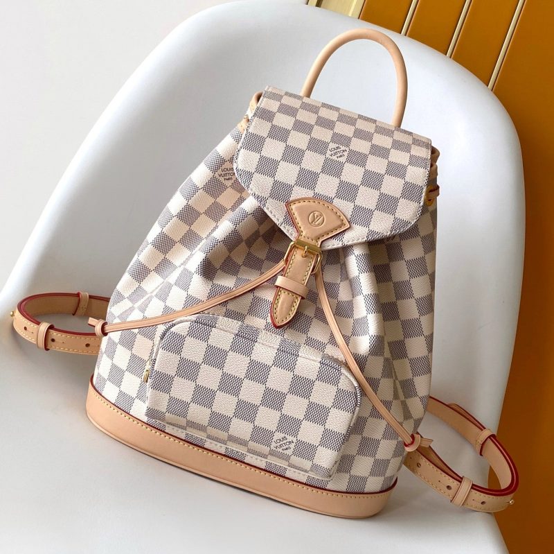 LV Montsouris PM Backpack Beige Damier Azur Pattern Canvas GHW