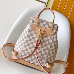 LV Montsouris PM Backpack Beige Damier Azur Pattern Canvas GHW
